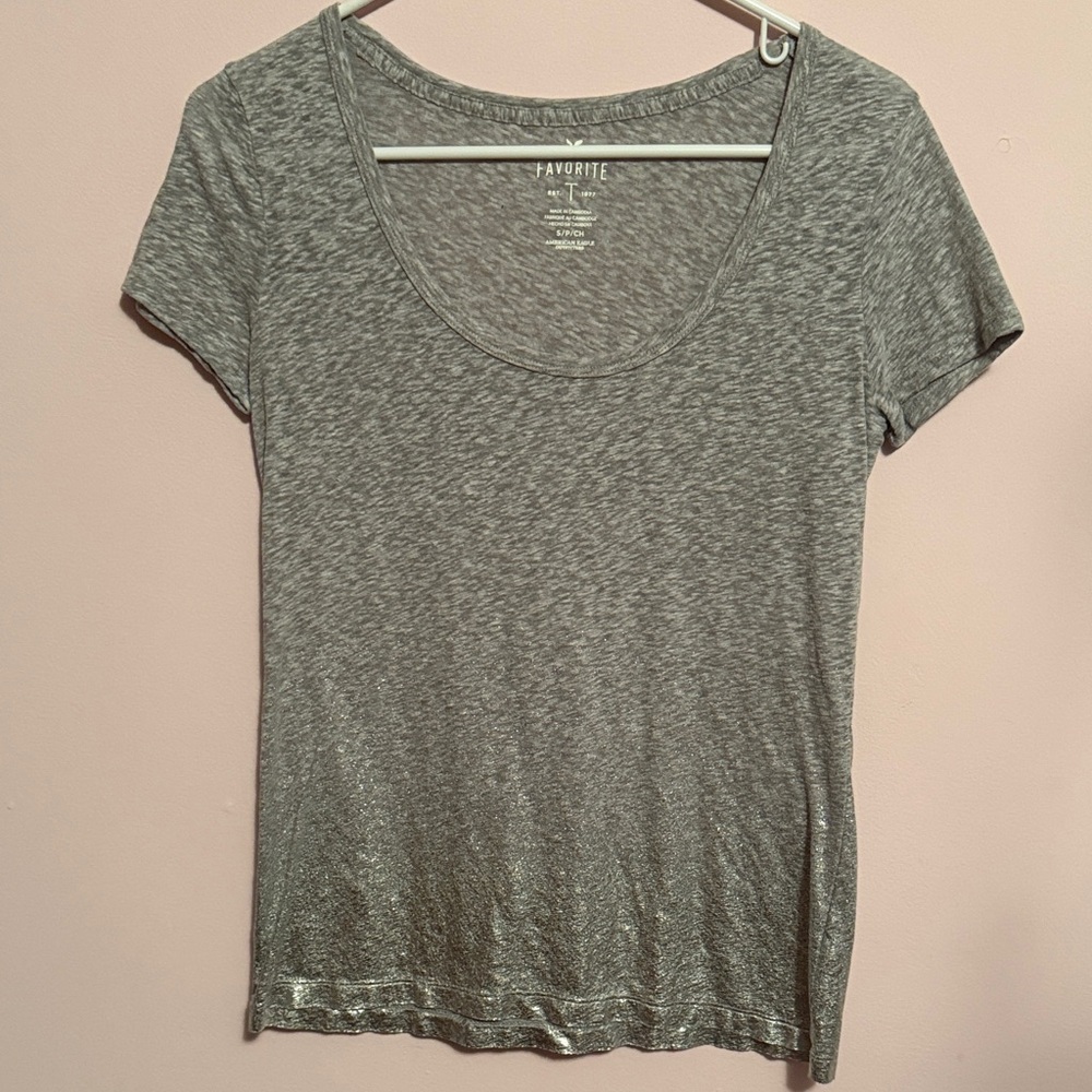 American Eagle Outfitters Heather Gray Glitter Short Sleeve Tee